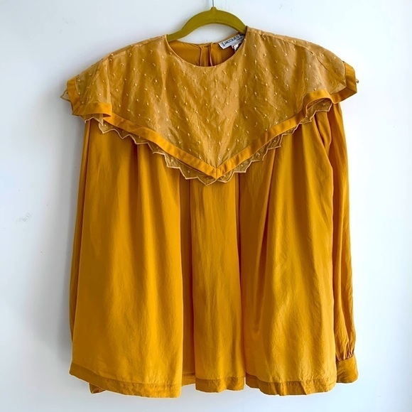 Vintage Jacques Molko Paris, 100% silk, yellow mustard color, size M, blouse - Picture 2 of 16
